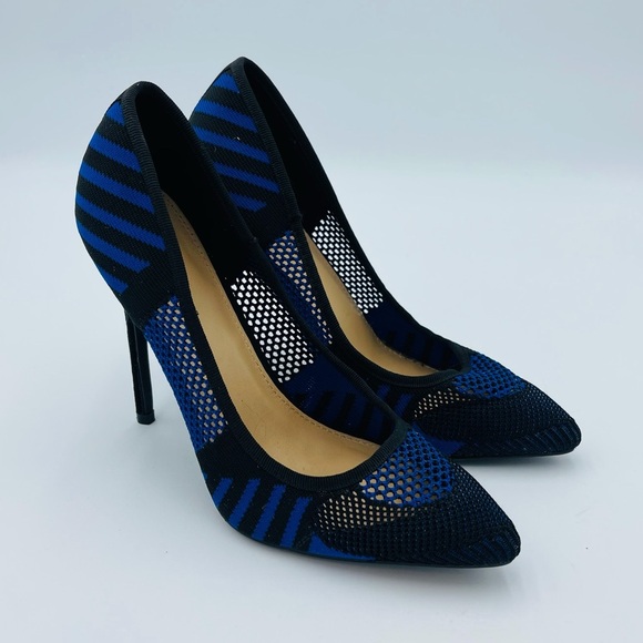BLUE BLACK JUST FAB MILLEY FISHNET MESH HEEL POINTY PUMPS - Picture 1 of 10